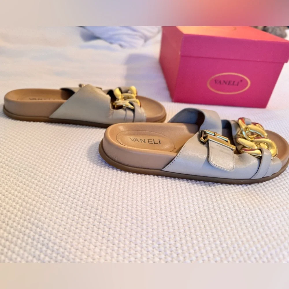 VANELI Farasy Soft Beige & Gold Chain Slide Sandals Women’s Shoes